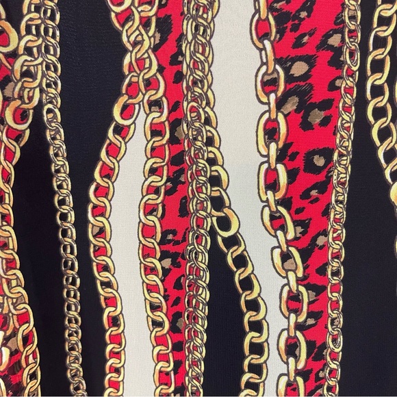 Peter Nygard Chain Print Blouse Top XL Trumpet Sleeve Red Black Career - Picture 2 of 9